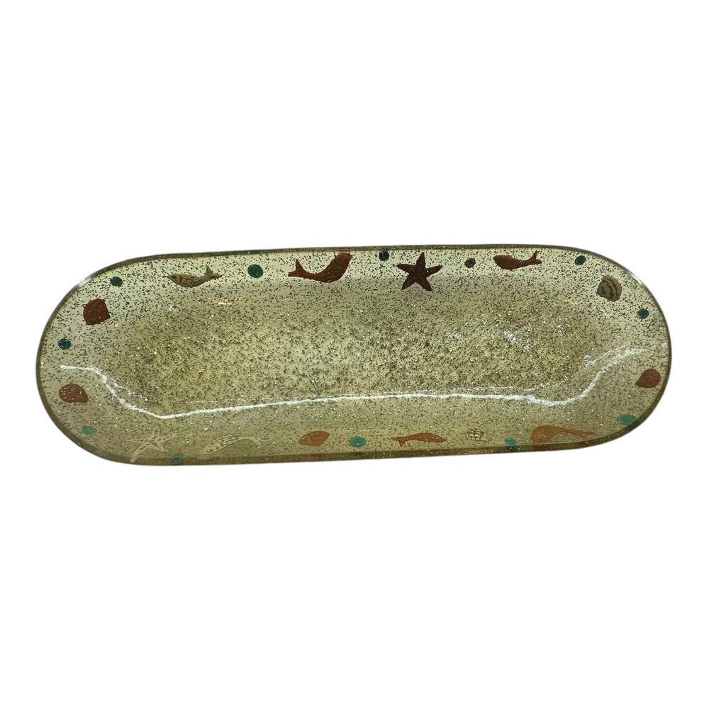 Glitter Lucite Resin Under the Sea Serving Tray Platter 19.5” Ocean MCM Vintage‎